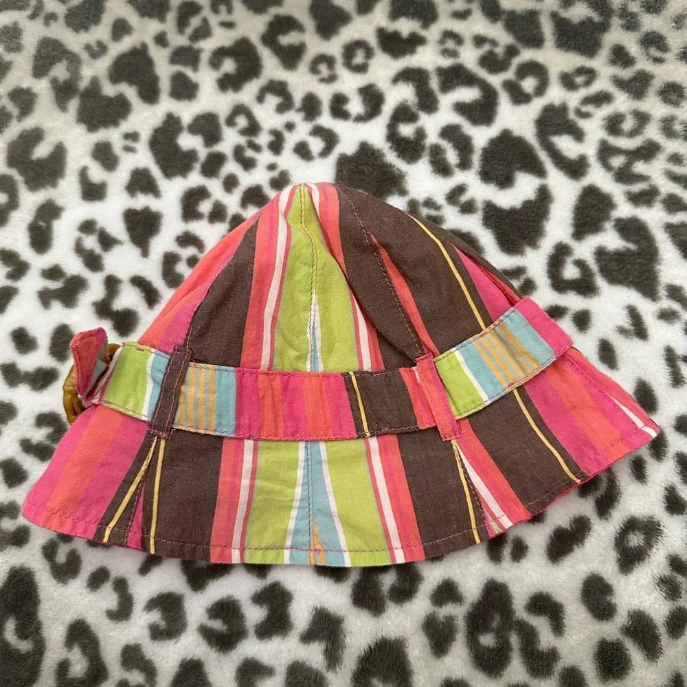 2007 Old Navy Striped Bucket Sun Hat in Pink Brown Size 6-12 months
